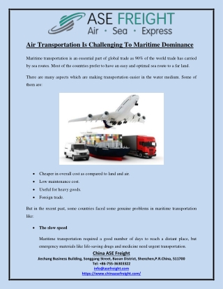 Air transportation is challenging to maritime dominance