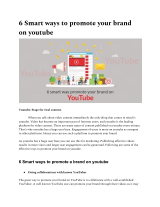 6 Smart ways to promote your brand on youtube