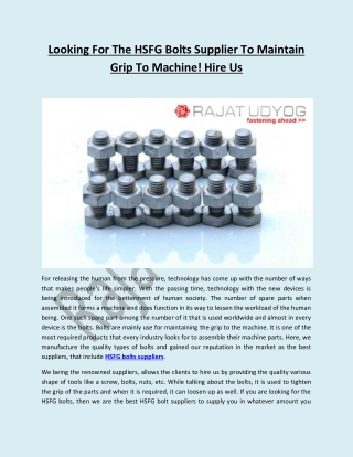 Looking For The HSFG Bolts Supplier To Maintain Grip To Machine! Hire Us