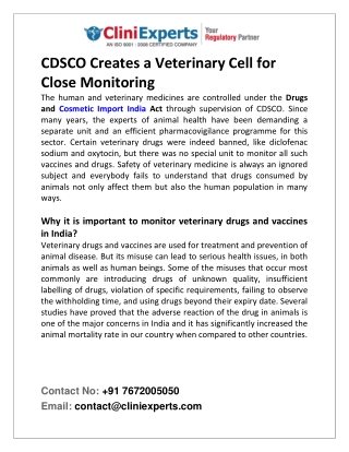 CDSCO Creates a Veterinary Cell for Close Monitoring