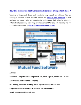 How this mutual fund software reminds advisors of important dates ?