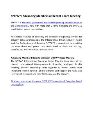 SPFPA™: Advancing Members at Recent Board Meeting