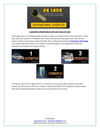 Locksmith in Northridge for All Lock Types of Locks