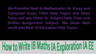 Ib Mathematics IA Exloration Extended Essay Tutor