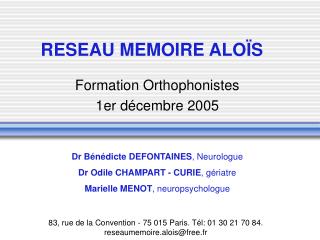 RESEAU MEMOIRE ALOÏS