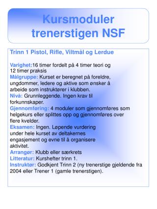 Kursmoduler trenerstigen NSF