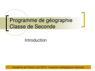 Programme de géographie Classe de Seconde