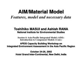 AIM/Material Model Features, model and necessary data