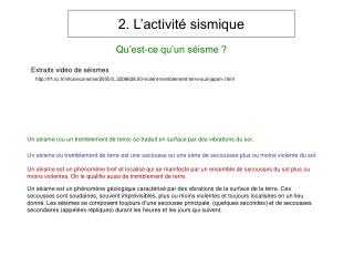 2. L’activité sismique