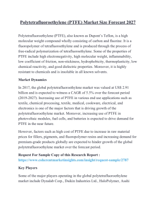 Polytetrafluoroethylene (PTFE) Market Size Forecast 2027