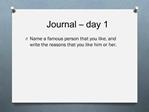 Journal day 1
