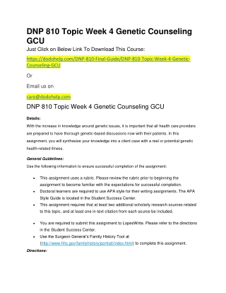 DNP 810 Topic Week 4 Genetic Counseling GCU