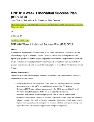 DNP 810 Week 1 Individual Success Plan (ISP) GCU