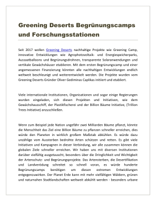 Greening Deserts Begrünungscamps und Forschungsstationen