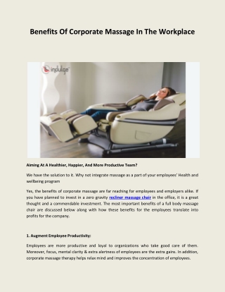 Benefits of Corporate Massage In The Workplace