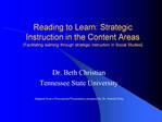 Reading to Learn: Strategic Instruction in the Content Areas Facilitating learning through strategic instruction in Soci