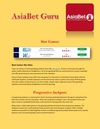 Best Casino Slot Sites - AsiaBet Guru
