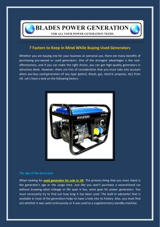 7 Factors to Keep In Mind While Buying Used Generators