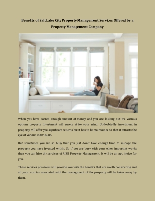 Benefits of Salt Lake City Property Management Services Offered by a Property Management Company