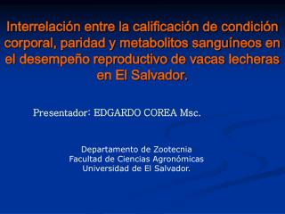 Interrelación entre la calificación de condición corporal, paridad y metabolitos sanguíneos en el desempeño reproductivo