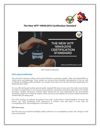 The New IATF 16949:2016 Certification Standard