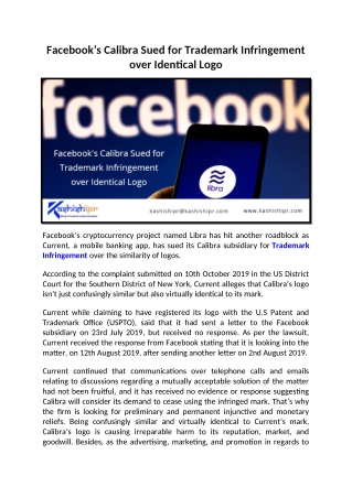 Facebook’s Calibra Sued for Trademark Infringement over Identical Logo