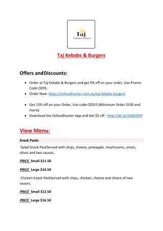 Taj kebabs & Burgers Albany creek menu - Turkish restaurant in Brisbane, QLD