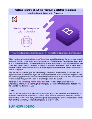 Getting to know about the Premium Bootstrap Templates available out there with Calendar