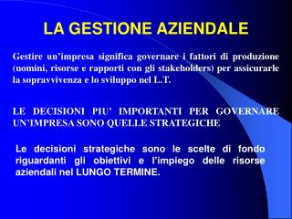 LA GESTIONE AZIENDALE