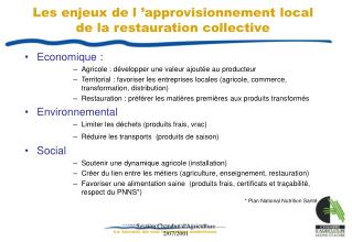 Les enjeux de l ’approvisionnement local de la restauration collective