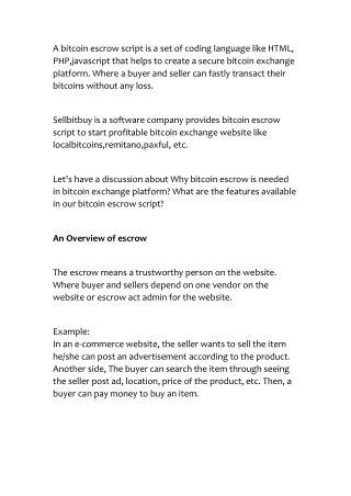 Bitcoin Escrow Script - Start Your Own Bitcoin Escrow Business Instantly