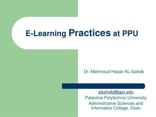 E-Learning Practices at PPU