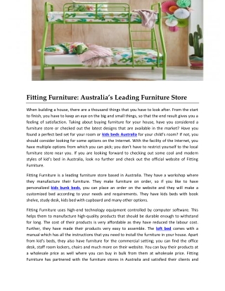 Fitting Furniture: Australia’s Leading Furniture Store