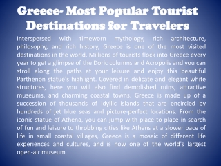 Greece- Most Popular Tourist Destinations For Travelers