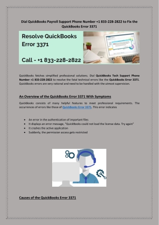 QuickBooks Payroll Support Phone Number 1 833-228-2822