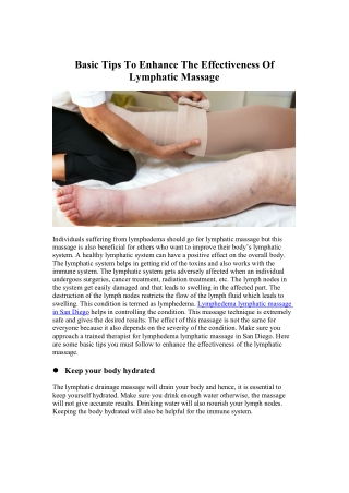 Basic Tips To Enhance The Effectiveness Of Lymphatic Massage