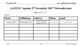 AANI SC Agenda 27 November 2017 Teleconference