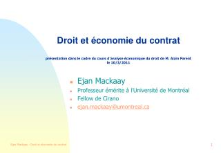 Droit et économie du contrat présentation dans le cadre du cours d ’ analyse économique du droit de M. Alain Parent le 1