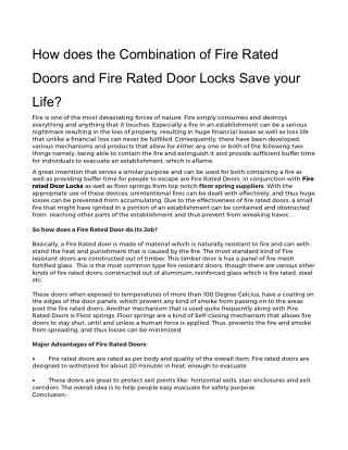 How does the Combination of Fire Rated Doors and Fire Rated Door Locks Save your Life?