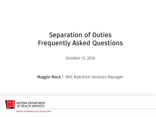 Separation of Duties Frequently Asked Questions October 13, 2016