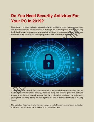 Do You Need Security Antivirus For Your PC In 2019?