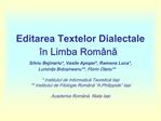 Editarea Textelor Dialectale n Limba Rom na