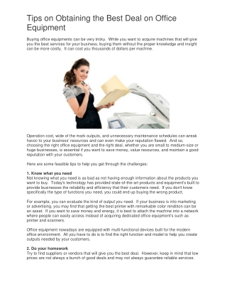 Tips on Obtaining the Best Deal on Office Equipment