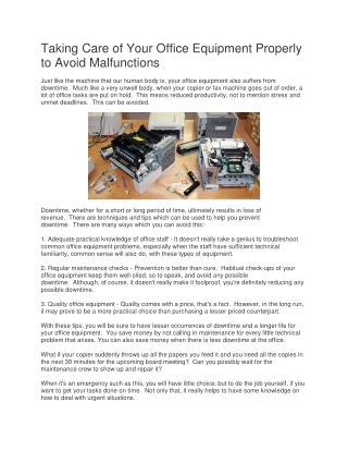 Taking Care of Your Office Equipment Properly to Avoid Malfunctions