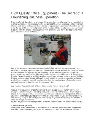 High Quality Office Equipment - The Secret of a Flourishing Business Operation
