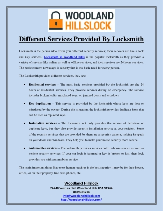 Different Services Provided By Locksmith