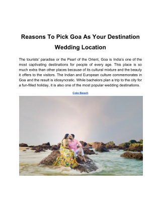 Reasons to pick goa as your destination wedding location
