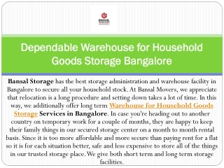 Dependable Warehouse for Household Goods Storage Bangalore