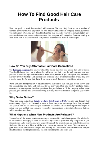 How To Find Good Hair Care Products