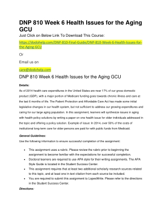 DNP 810 Week 6 Health Issues for the Aging GCU